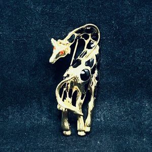 Gold Tone And Black Enamel Giraffe Brooch